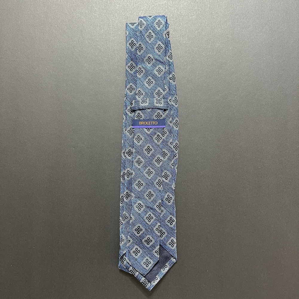 Broletto Men's Silk Tie Blue Paisley Print Preppy Business Formal Wedding - Picture 2 of 4
